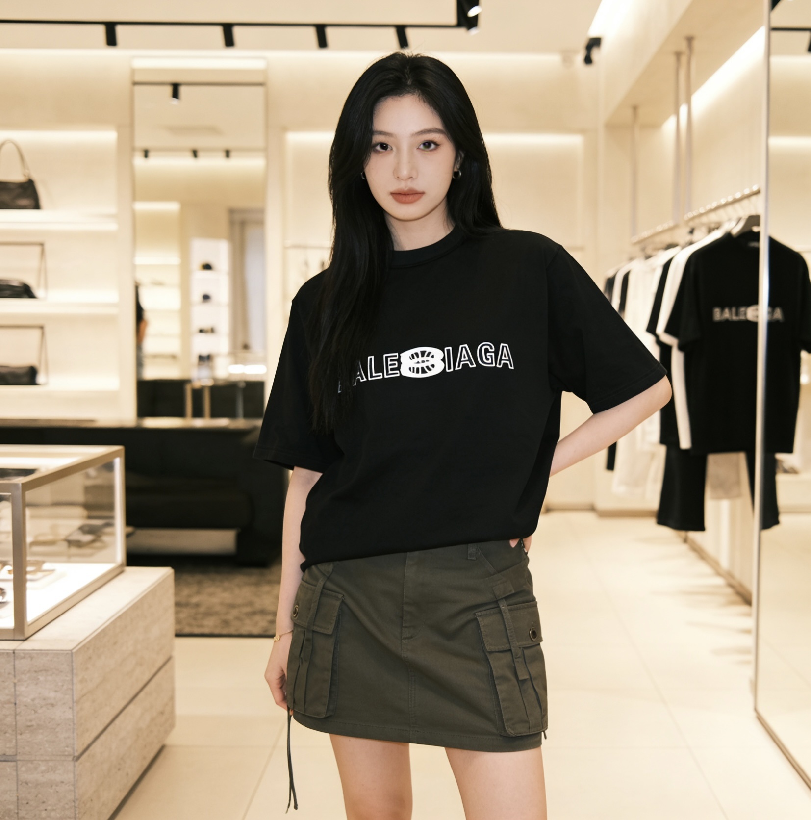 Balenciaga 24SS Overlapping Embroidered Logo T-Shirt Black