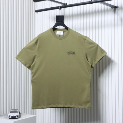  AMI Paris Men's Green Crew Neck Cotton Tee  h160 02