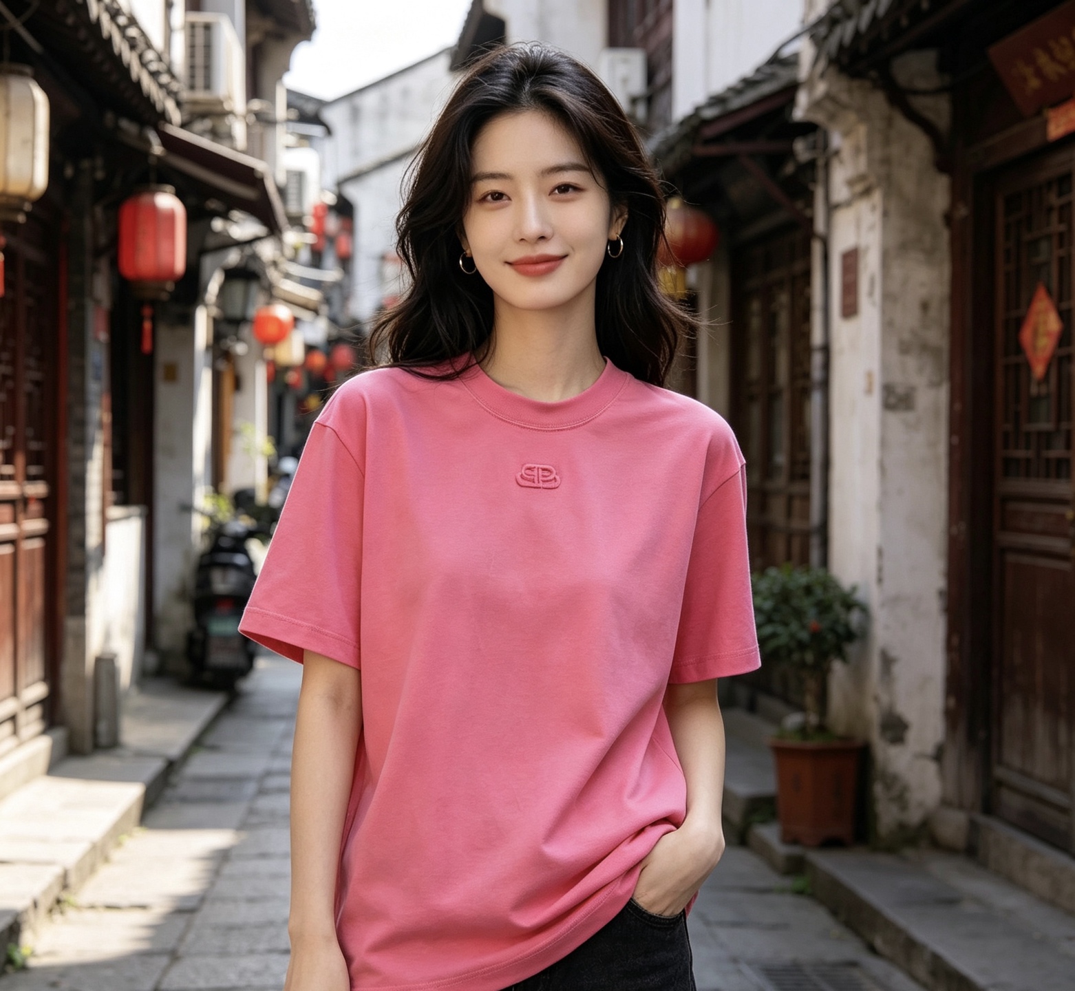 Balenciaga SP Logo Embroidered T-Shirt Pink h160
