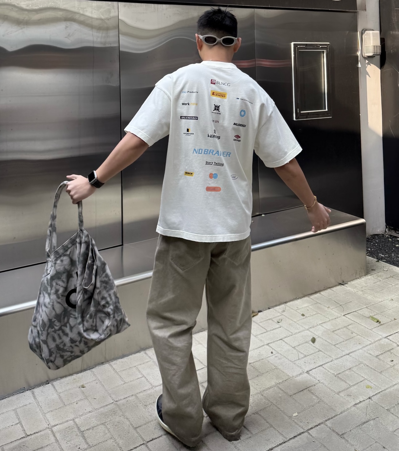 Balenciaga 26SS Signature Back Logo Print Crew Neck T-Shirt White