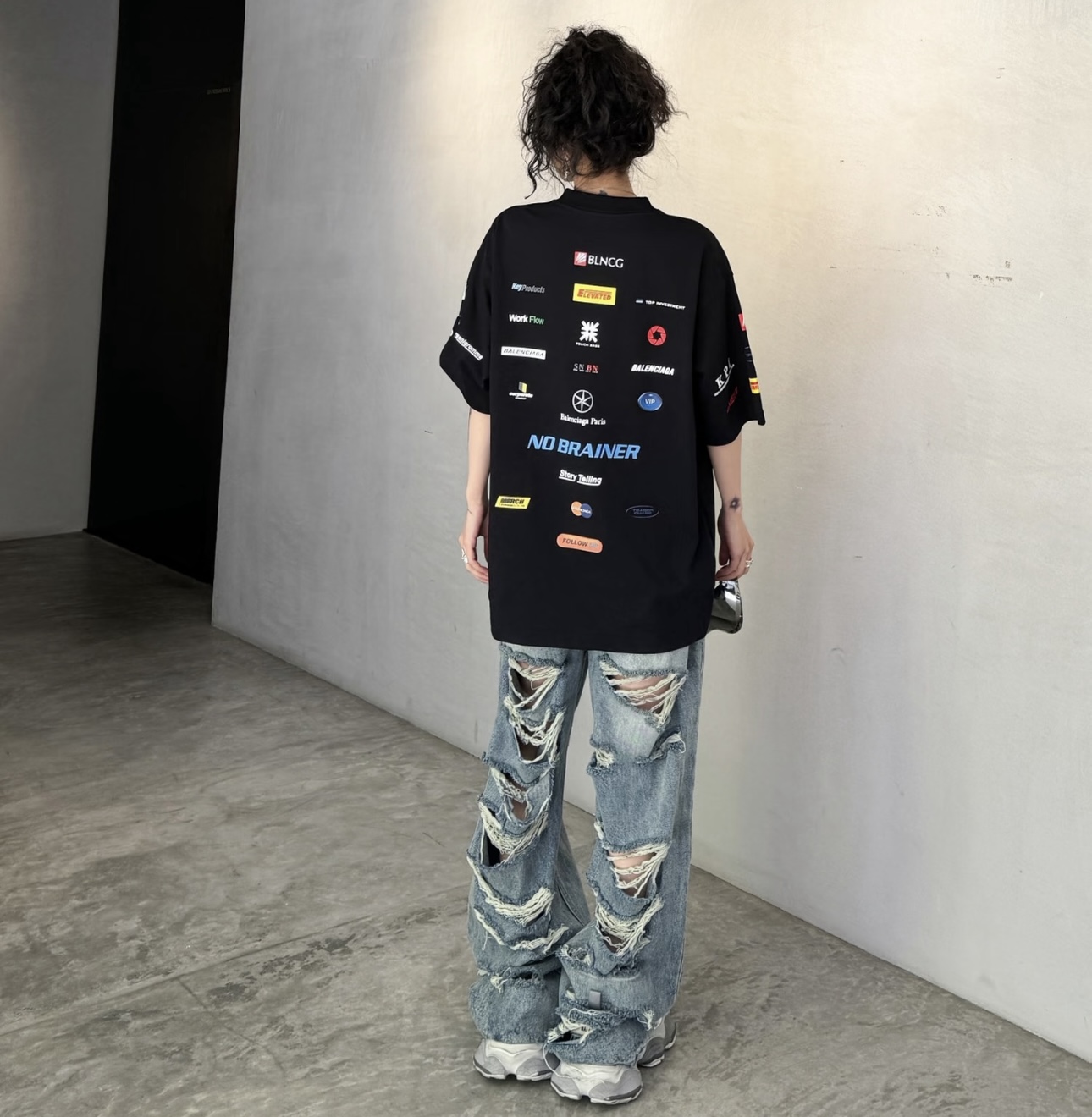 Balenciaga 26SS Signature Back Logo Print Crew Neck T-Shirt Black