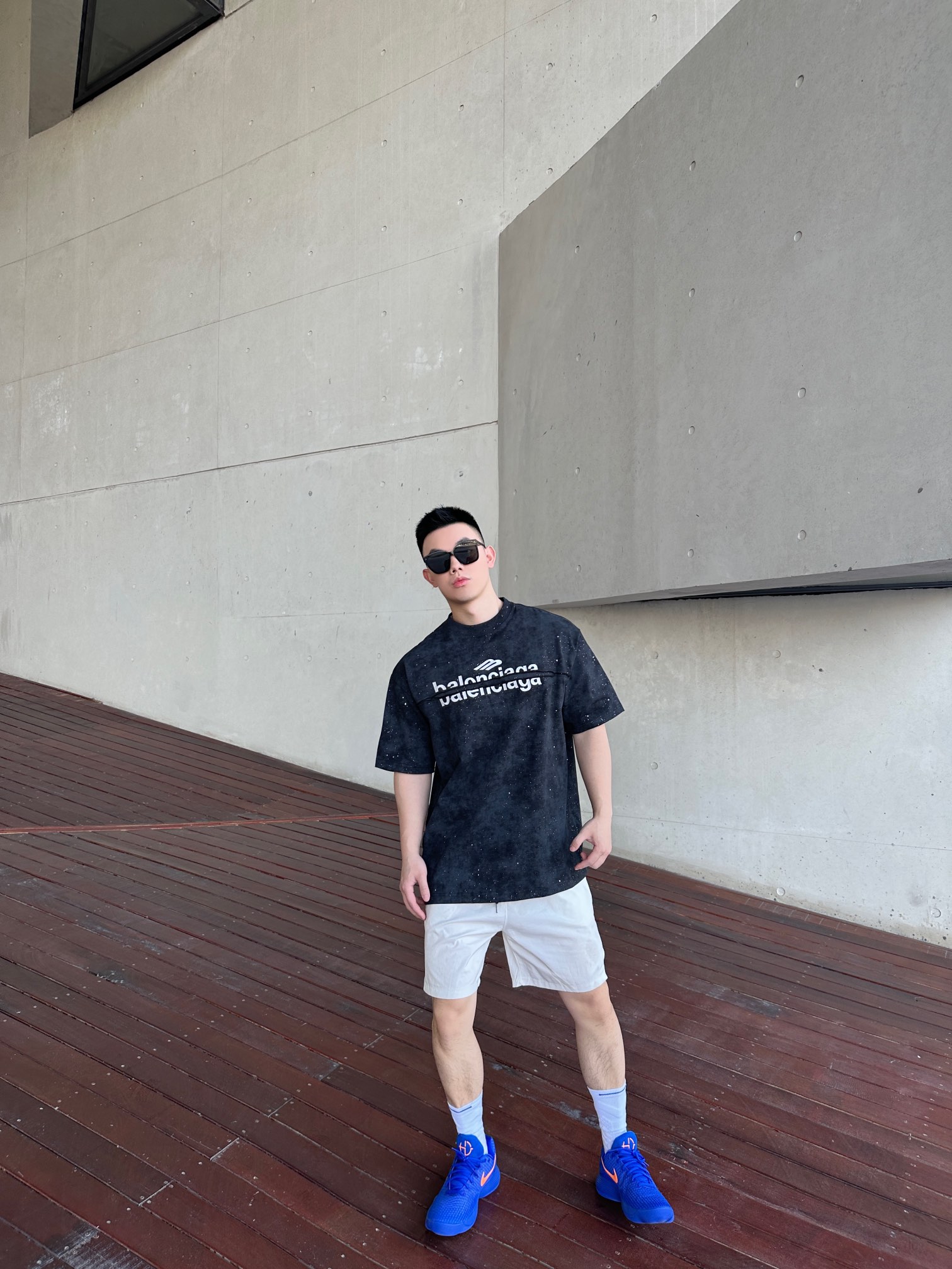 Balenciaga Starry Logo Embroidered Crew Neck T-Shirt Black