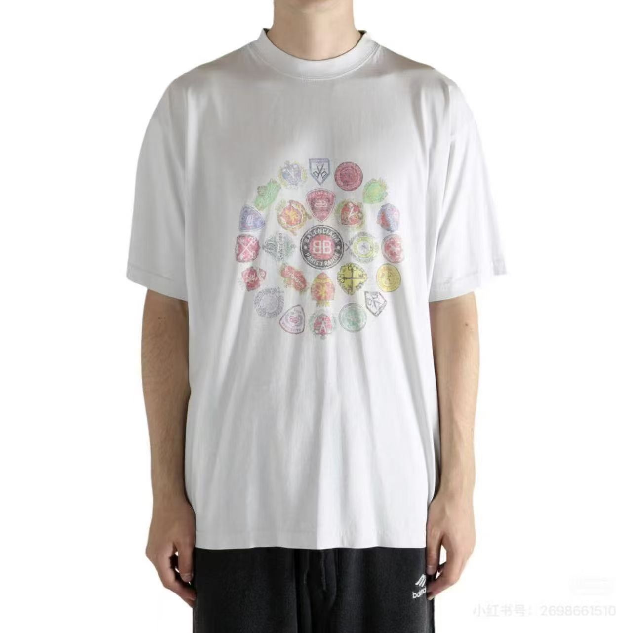 Balenciaga 26SS Crest Logo Graphic Crew Neck T-Shirt White