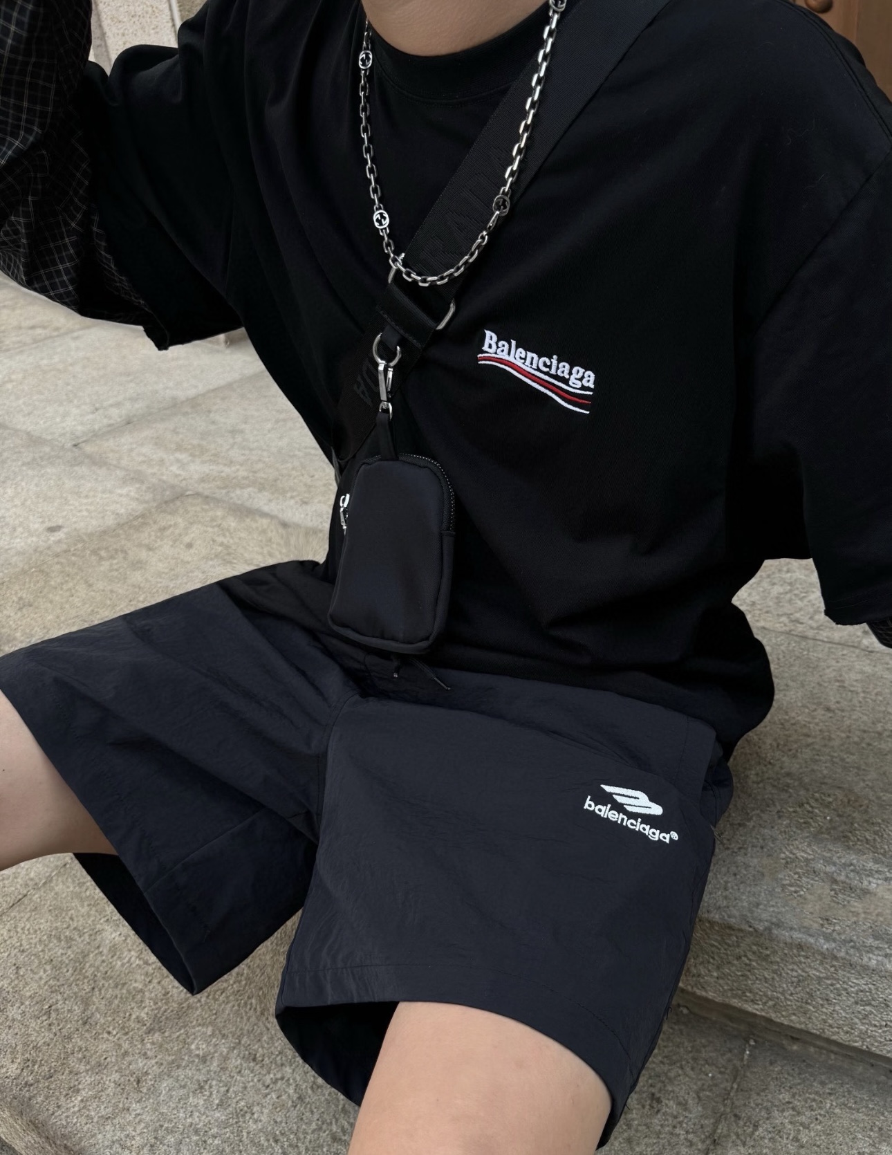 Balenciaga 3M Mini Logo Embroidered Shorts Black