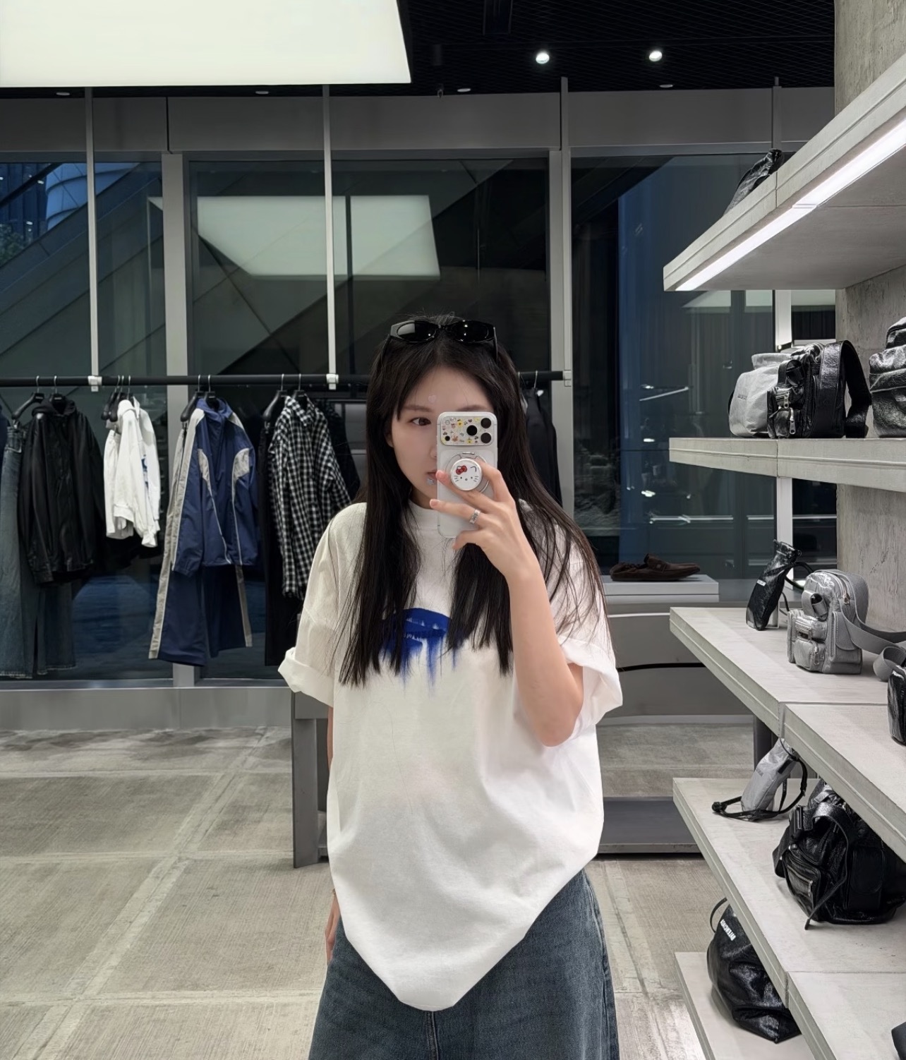 Balenciaga Blue Graffiti Logo T-Shirt White
