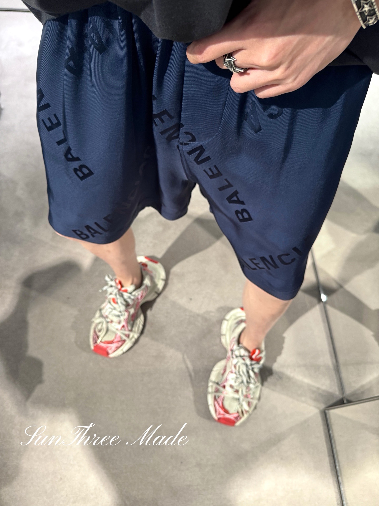 Balenciaga 25SS All-Over Logo Print Nylon Shorts Navy