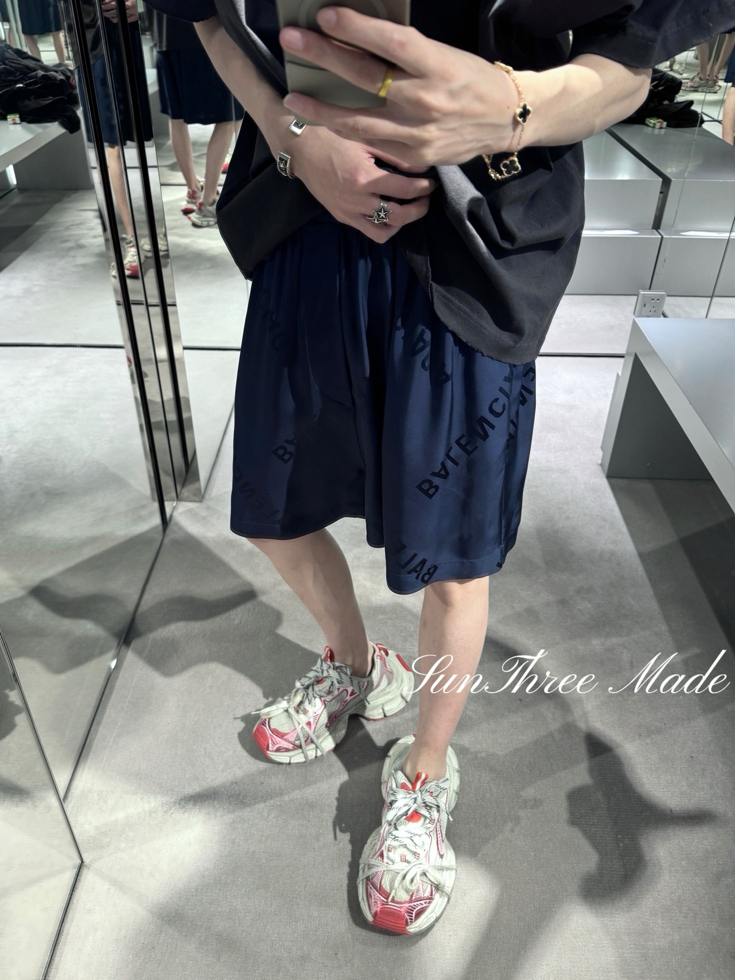 Balenciaga 25SS All-Over Logo Print Nylon Shorts Navy