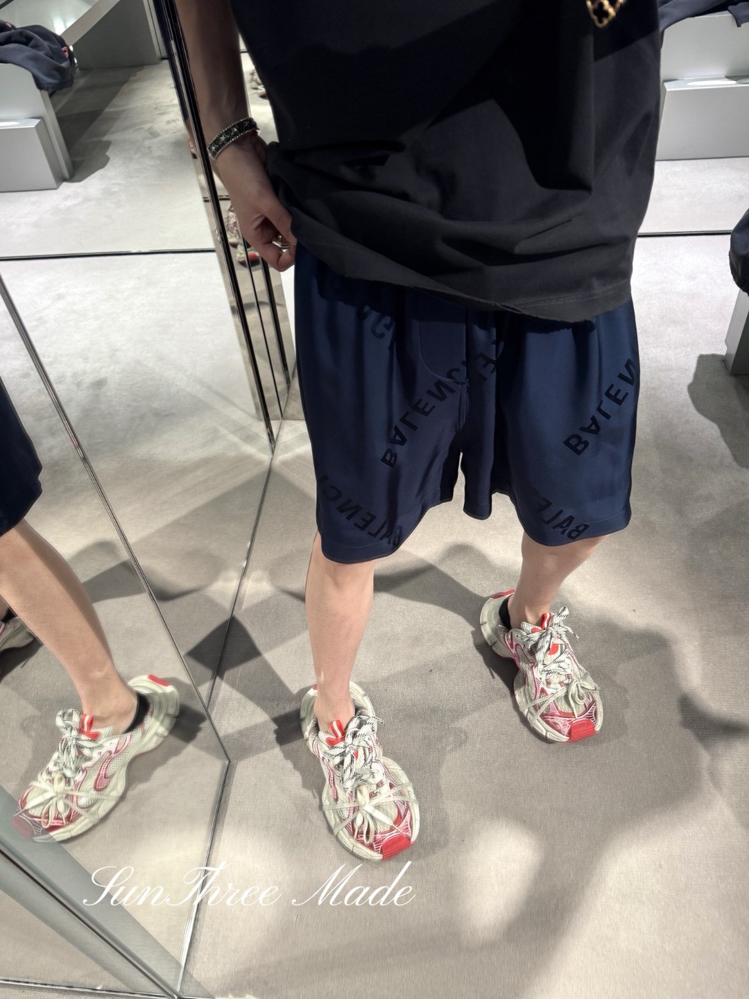 Balenciaga 25SS All-Over Logo Print Nylon Shorts Navy