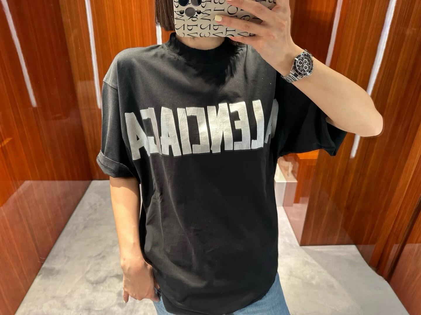 Balenciaga 25SS Silver Tape Logo T-Shirt Black