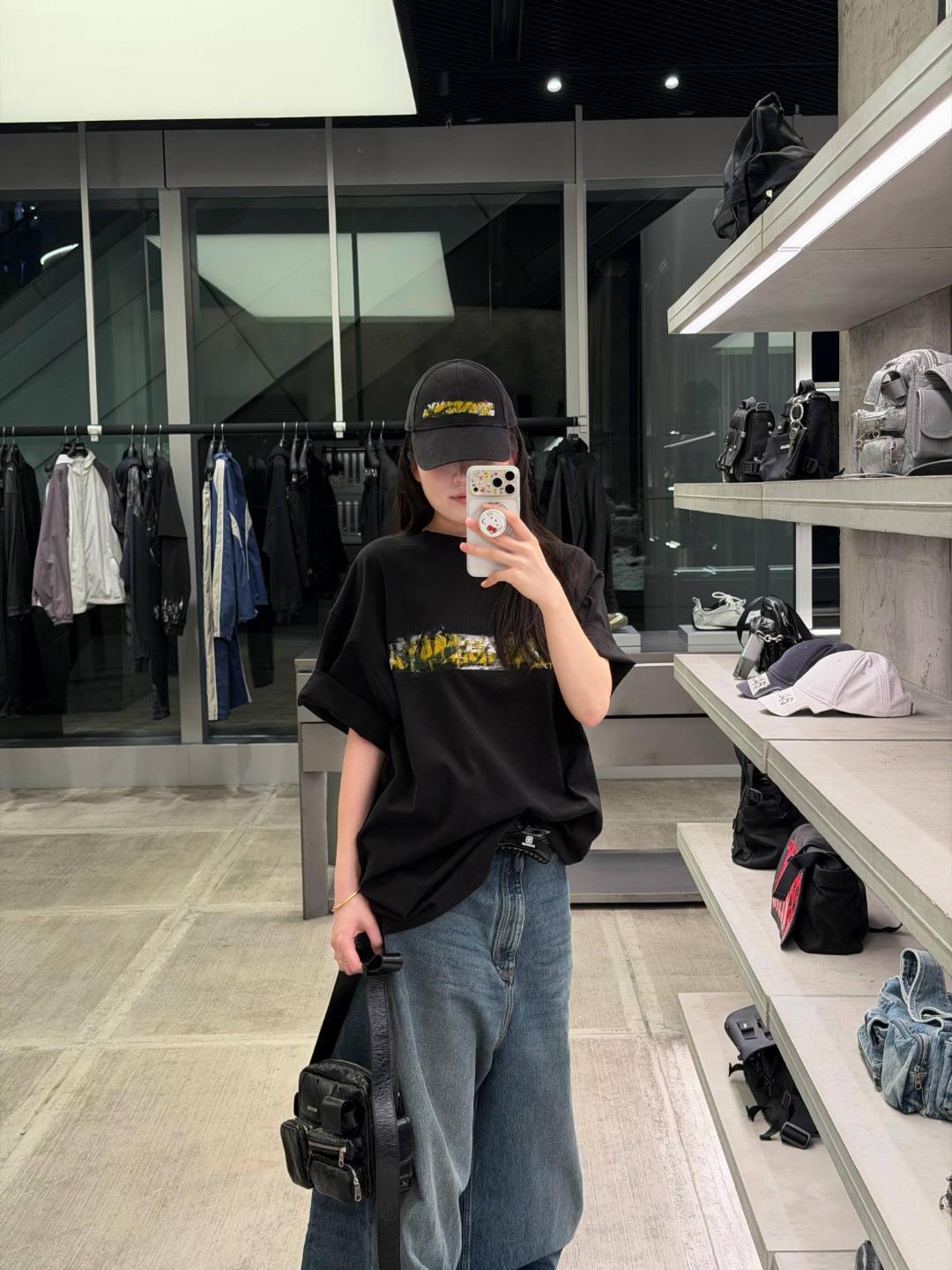 Balenciaga 26SS Glossy Tape Layered Wrinkle T-Shirt Black