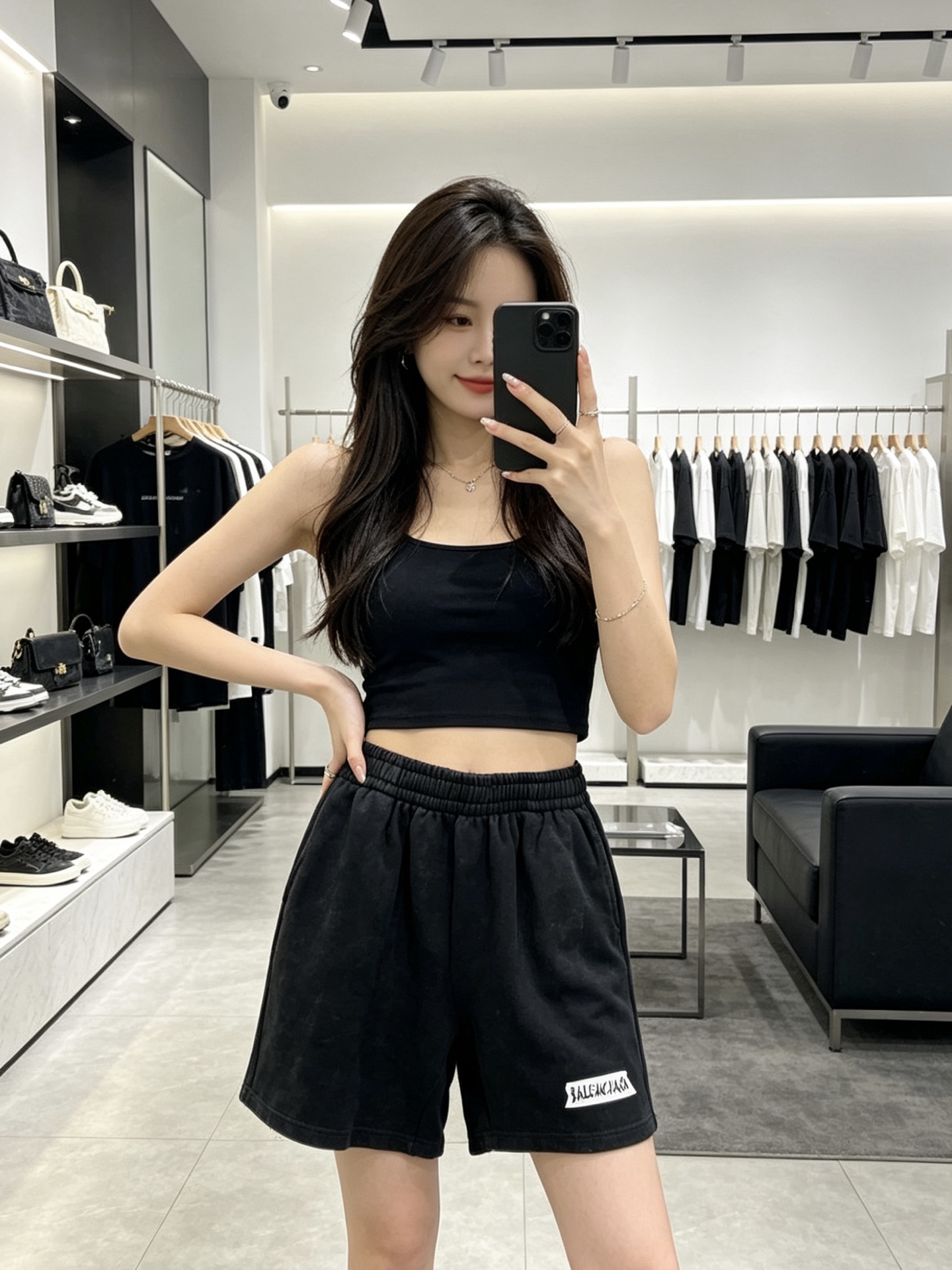 Balenciaga Tape Letter Print Lounge Shorts Black