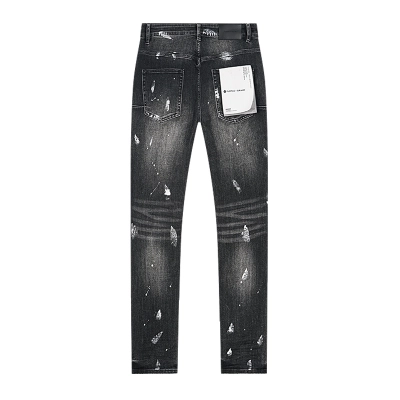 Purple Brand Black Vintage Paint Splatter Distressed Slim Jeans H200 PU145# 02