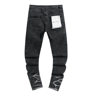 Purple Brand Black Paint Splatter Distressed Slim Jeans H200 PU153# 02
