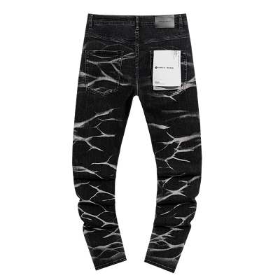 Purple Brand Black Branch Print Distressed Slim Jeans H200 PU154# 02