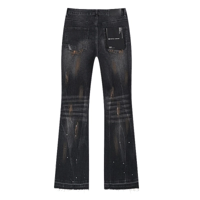 Purple Brand Vintage Black Burn Mark Paint Flare Jeans H200 PU170# 02