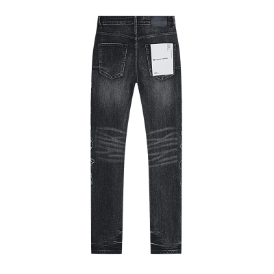 Purple Brand Black Wash Gothic Embroidery Slim Flare Jeans H200 PU186# 02