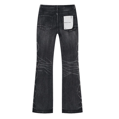Purple Brand Washed Black Crystal Chain Pattern Flared Denim Jeans H200 PU191# 02