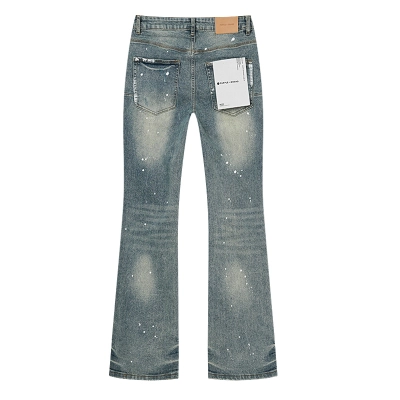 Purple Brand P001 Low Rise Bootcut Paint Splatter Logo Print Jeans Light IndigoH200 PU193#  02