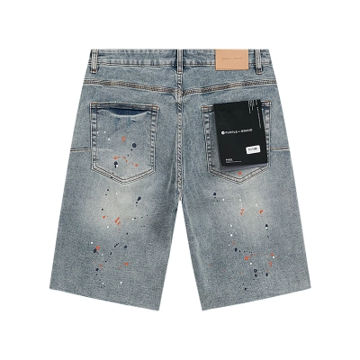 Purple Brand Light Indigo Paint Splatter Distressed Denim Shorts H200 PU508# 02