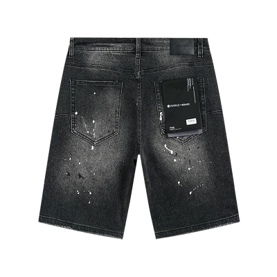 Purple Brand Washed Black Paint Splatter Distressed Denim Shorts H200 PU520# 02