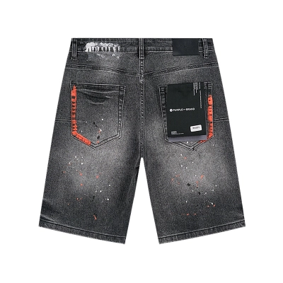Purple Brand Black Orange Paint Distressed Denim Shorts H200 PU521# 02