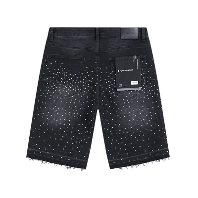 Purple Brand Black Rhinestone Cross Distressed Denim Shorts H200 PU529# 02