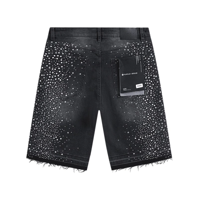 Purple Brand Black Rhinestone Firework Distressed Denim Shorts H200 PU532# 02