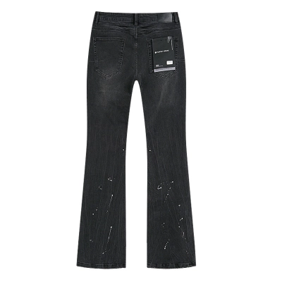 Purple Brand Washed Black Paint Splatter Distressed Flare Jeans H200 PU709# 02