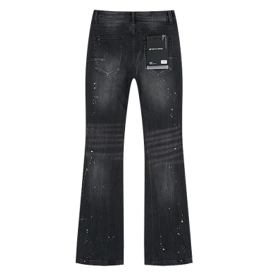 Purple Brand Black Vintage Paint Splatter Flare Denim Jeans H200 PU711# 02