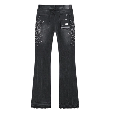 Purple Brand Black Sunburst Rhinestone Flare Jeans H200 PU715# 02