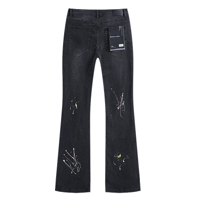 Purple Brand Black Paint Splatter Distressed Slim Flare Jeans H200 PU716# 02