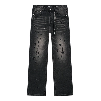 Purple Brand Black Vintage Fade Paint Splatter Distressed Wide Leg Jeans H200 PU820# 01