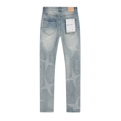 Purple Brand Light Indigo Star Outline Print Slim Fit Jeans H200 PU827# 02