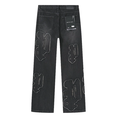Purple Brand Washed Black Oversized Patch Straight Leg Denim Jeans H200 PU831# 02