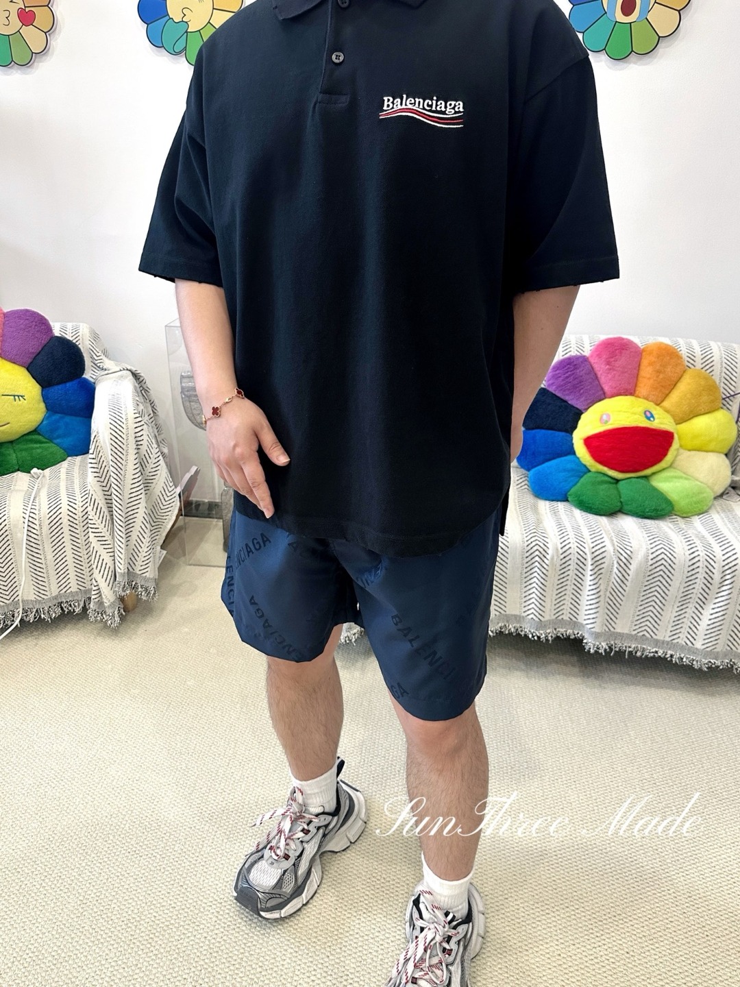 Balenciaga 25SS Cola Logo Embroidered Polo T-Shirt Black