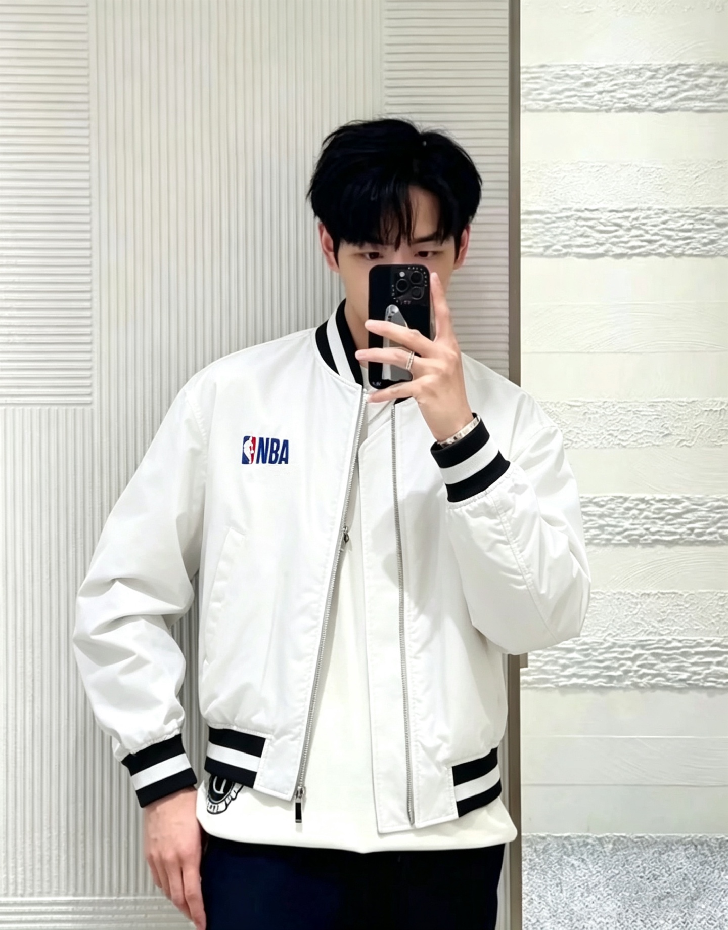 Balenciaga x NBA Embroidered Varsity Bomber Jacket White