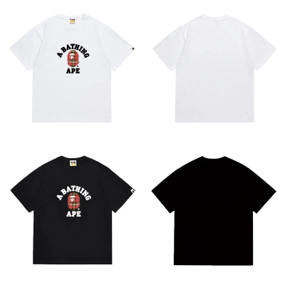 BAPE Red Plaid Ape College Front Tee P120 1072 02