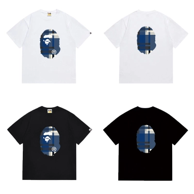 BAPE Blue Plaid Ape Front Back Print Tee P120 1086 02