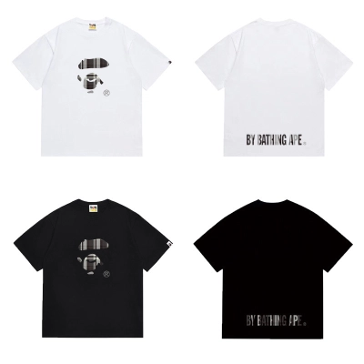 BAPE Grey Plaid Half Ape Dual Print Tee P120 1103 02