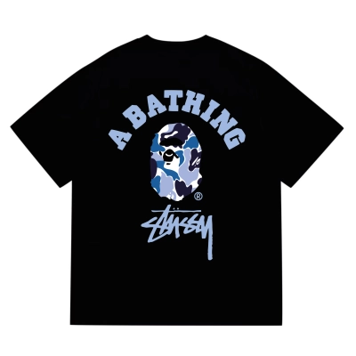 BAPE Stussy Light Blue Camo Ape Oversize Tee P120 213 01