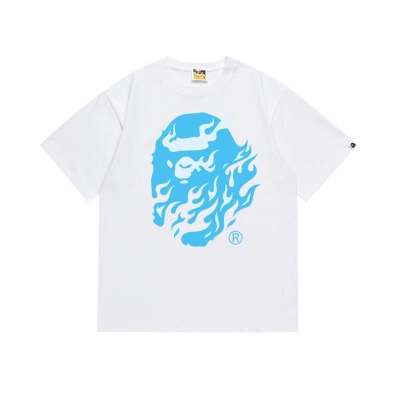 BAPE Ice Blue Flame Ape Tee Black White P120 229 02