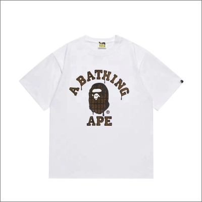 BAPE Brown Plaid Ape Head College Tee P120 267 02