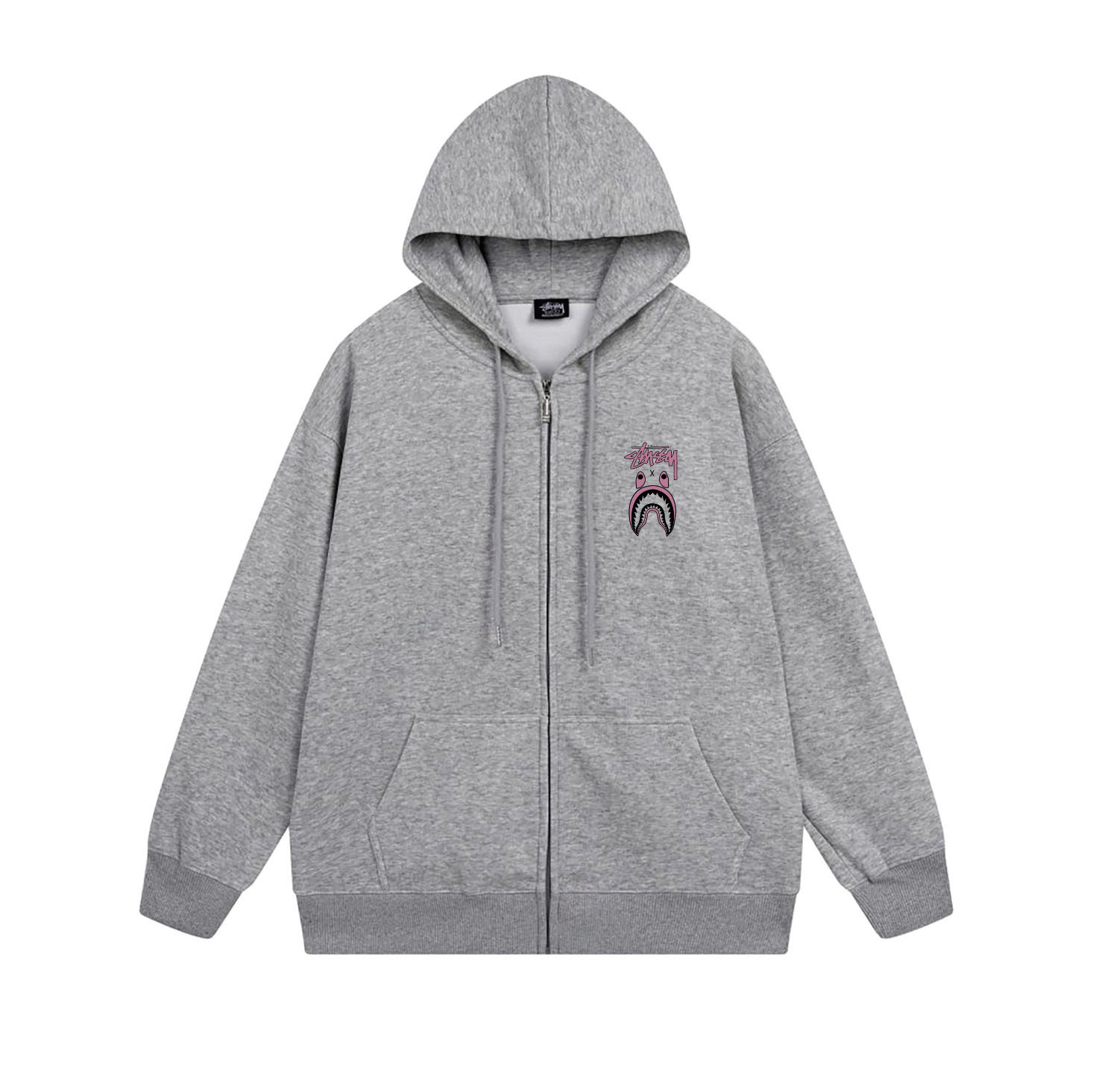 Stussy Bape Pink Shark Head Overlap Hoodie XB759