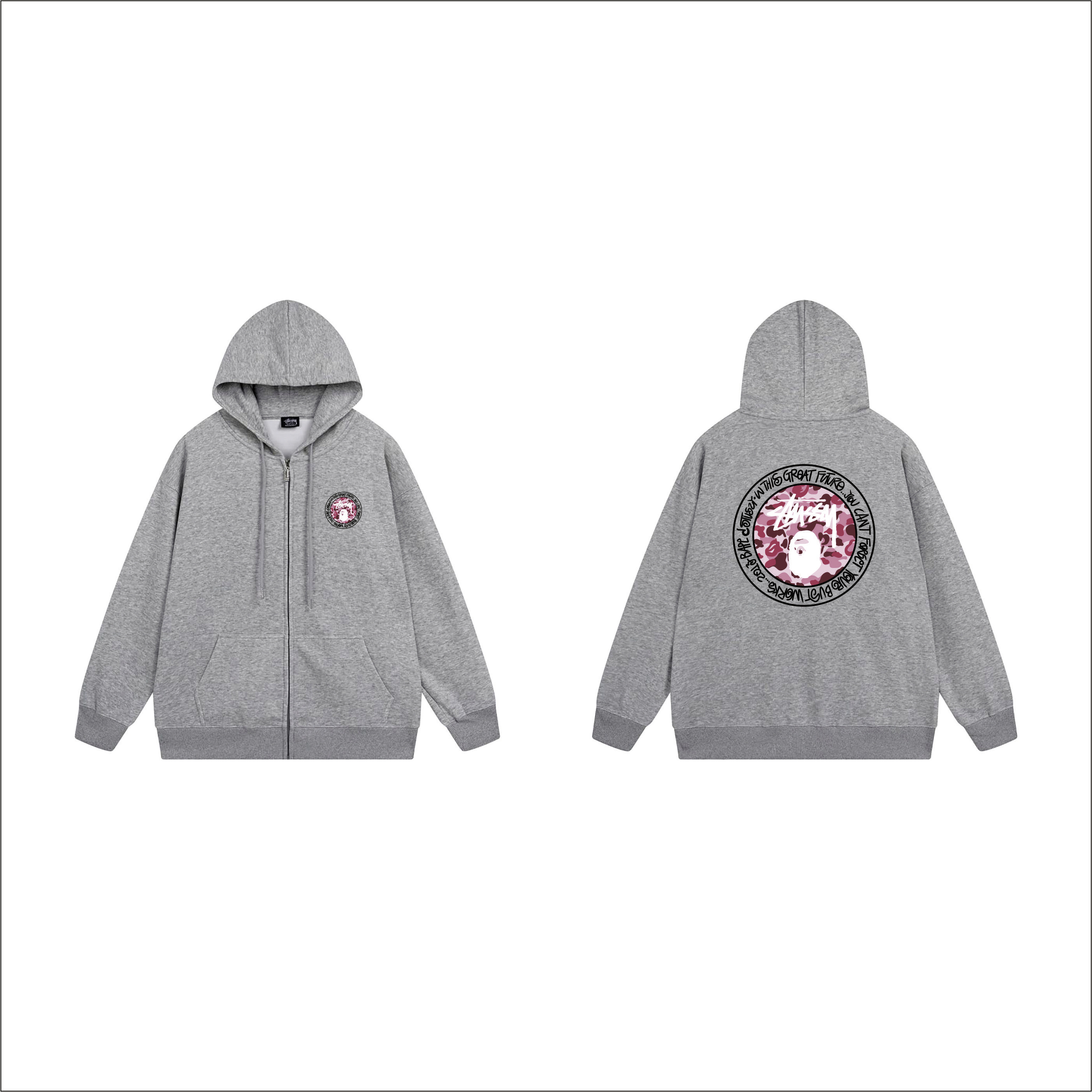 Stussy Bape Circular Medallion Pink Hoodie XB770