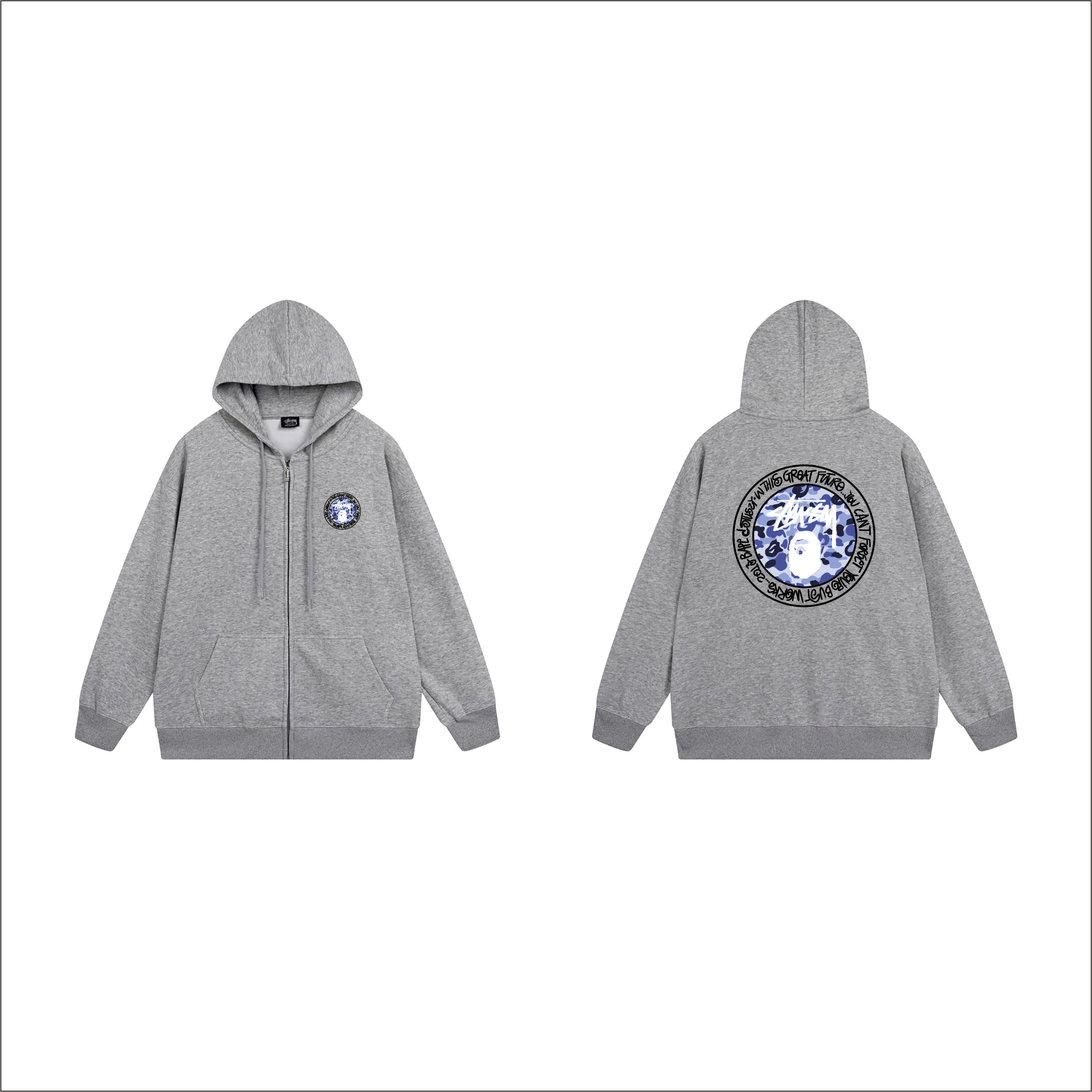 Stussy Bape Circular Medallion Blue Camo Hoodie XB772
