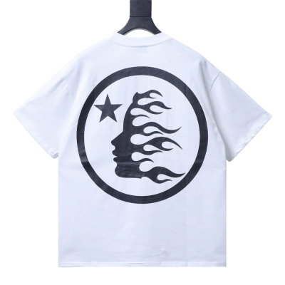 Hellstar Dual Circle Flame Silhouette Star Logotype Graphic Tee White h110 02