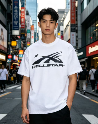 Hellstar Dual Circle Flame Silhouette Star Logotype Graphic Tee White h110
