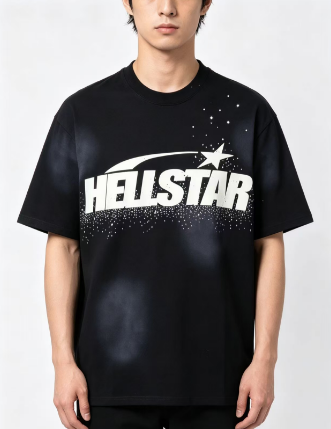 Hellstar Starry Logotype Flame Silhouette Star Graphic Tee Black h130
