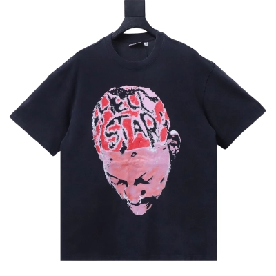 Hellstar Screaming Portrait Flame Silhouette Star Graphic Tee Black h130 01