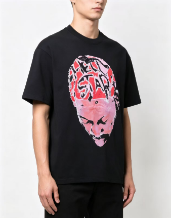 Hellstar Screaming Portrait Flame Silhouette Star Graphic Tee Black h130